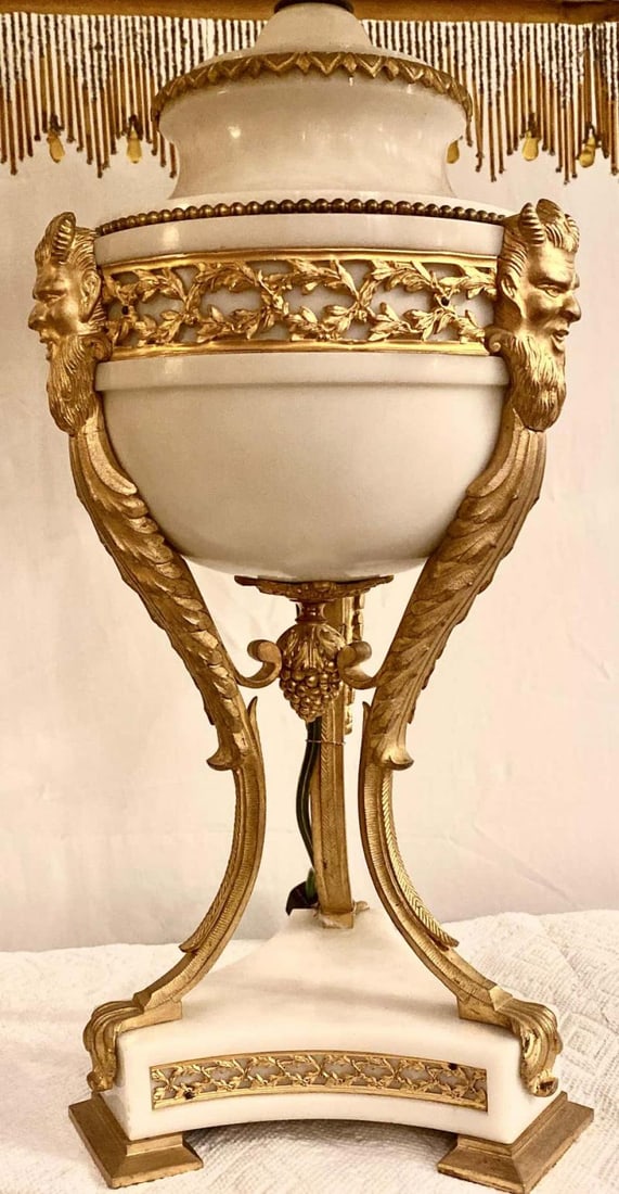 19th Century Marble and Bronze Table Lamp with Custom Shade, French - 4