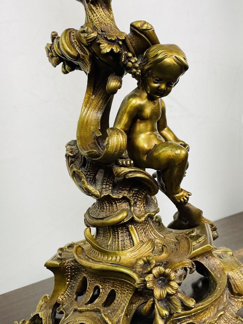 Pair of Louis XVI Style Gilt Bronze Candelabra, Cherub Florentine Form - 7