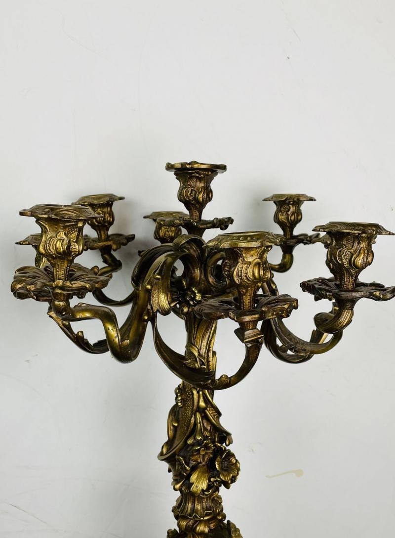 Pair of Louis XVI Style Gilt Bronze Candelabra, Cherub Florentine Form - 8