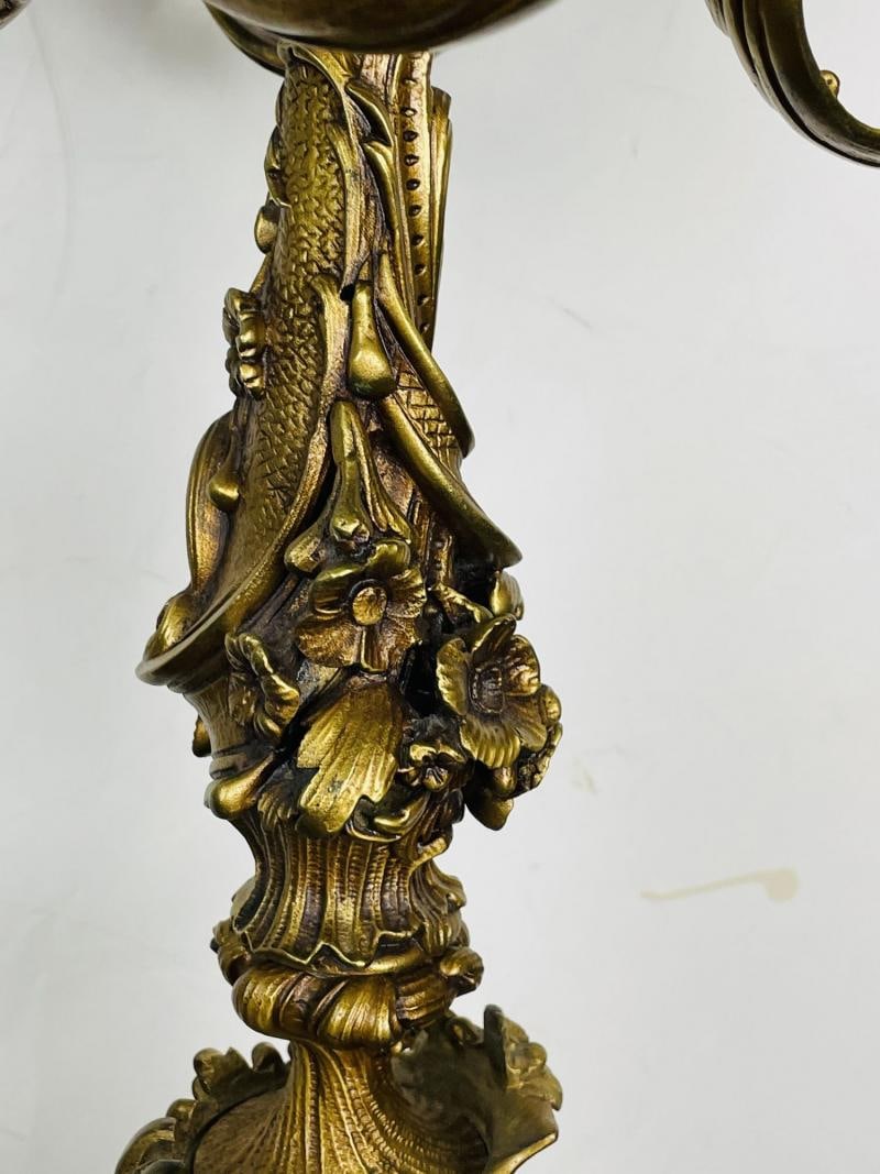 Pair of Louis XVI Style Gilt Bronze Candelabra, Cherub Florentine Form - 9