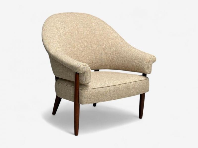 Swedish Modern, Teak, Beige Wool, Floating Lounge Chair, Sweden, 1960s - 5