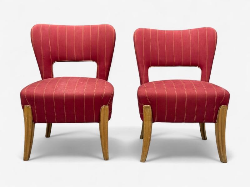 Pier Luigi Colli, Maple, Red Fabric, Low Lounge Chairs, Italy, 1950s - 4