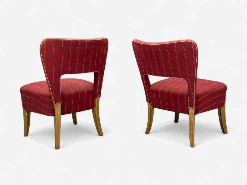 Pier Luigi Colli, Maple, Red Fabric, Low Lounge Chairs, Italy, 1950s - 6