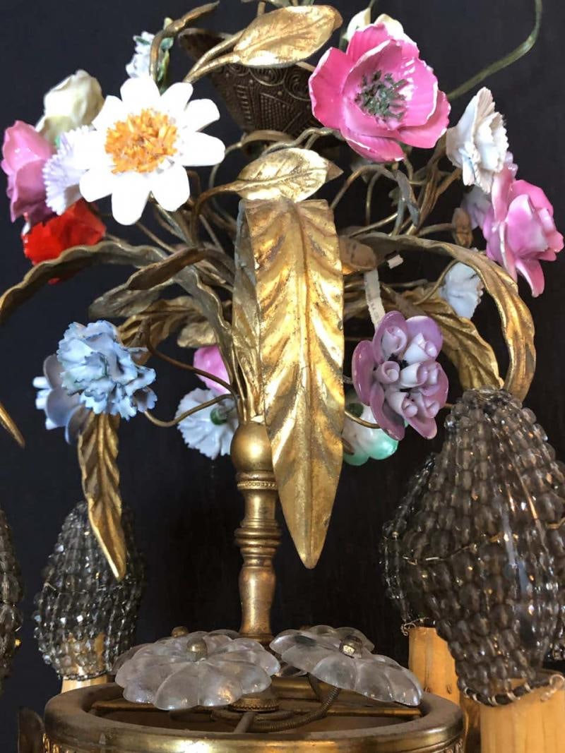 Bronze Louis XVI Style French Chandelier with Porcelain Flowers - 8