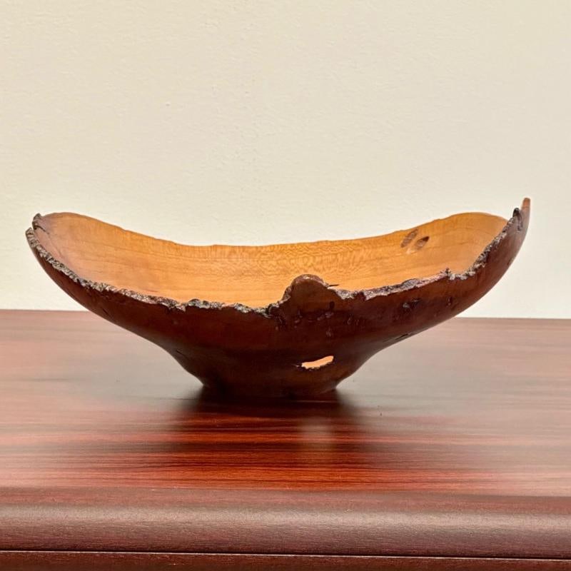 Mid-Century Modern Artisan Studio Made Bowl / Vessel, Cherry Burl, Signed - 3