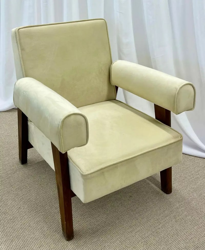 Authentic Pierre Jeanneret Upholstered Bridge Sofa/Chair Set, Mid-Century Modern - 11