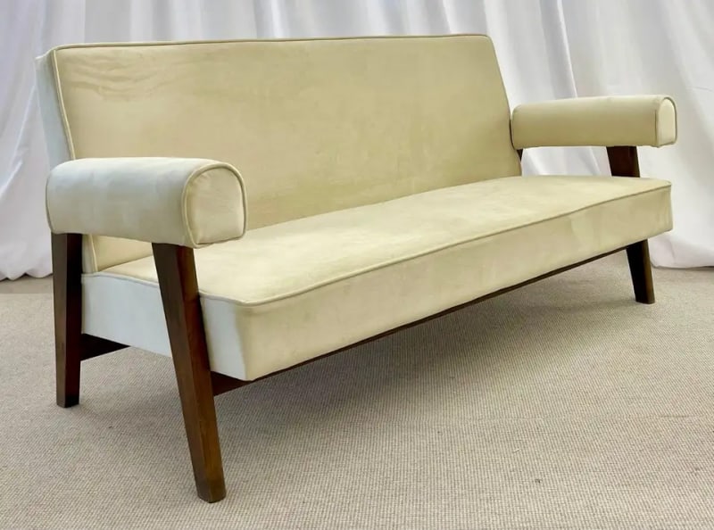 Authentic Pierre Jeanneret Upholstered Bridge Sofa/Chair Set, Mid-Century Modern - 5