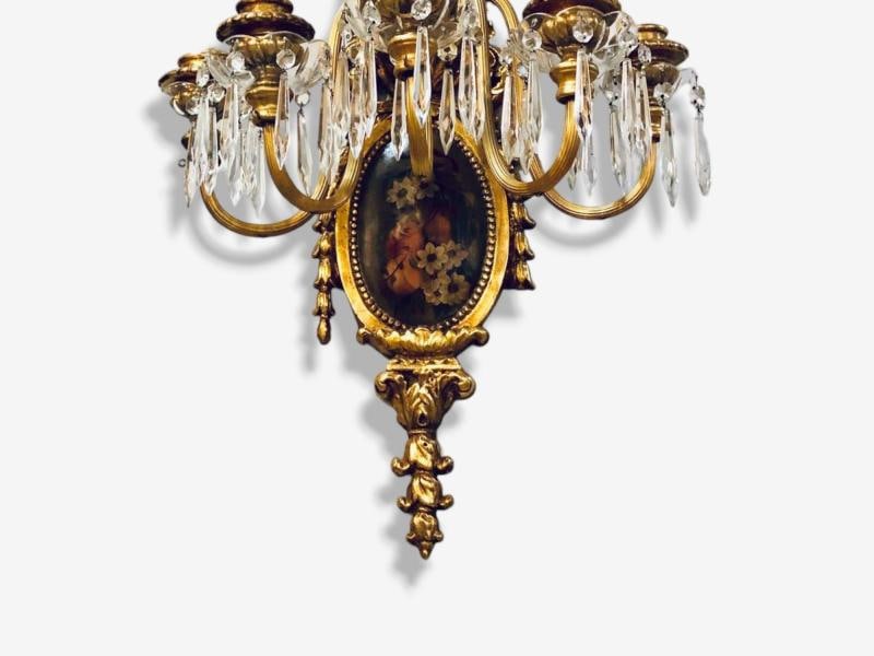 French Louis XVI Style, Bronze, Crystal, Rams Head Five Light Sconces, 1920s - 5