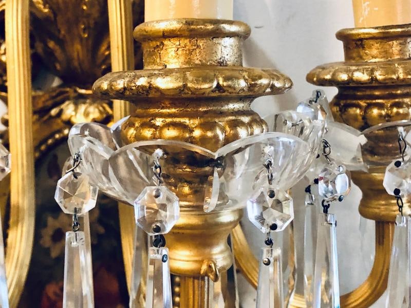 French Louis XVI Style, Bronze, Crystal, Rams Head Five Light Sconces, 1920s - 7