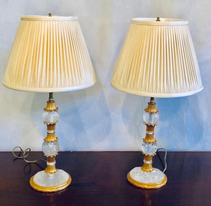 Pair of Gilt Metal and Rock Crystal Bagues Style Table Lamps - 3