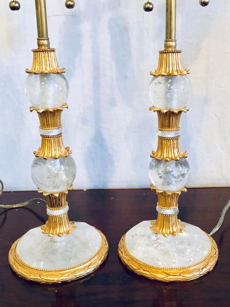 Pair of Gilt Metal and Rock Crystal Bagues Style Table Lamps - 6