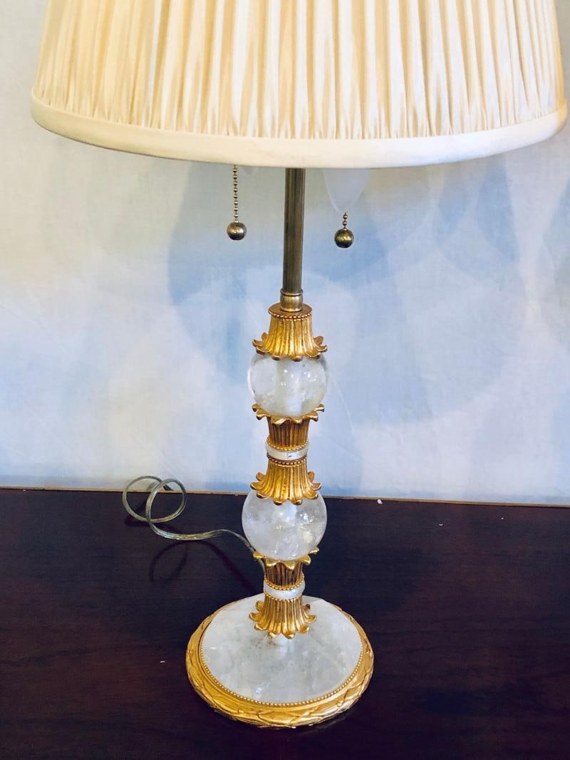 Pair of Gilt Metal and Rock Crystal Bagues Style Table Lamps - 7