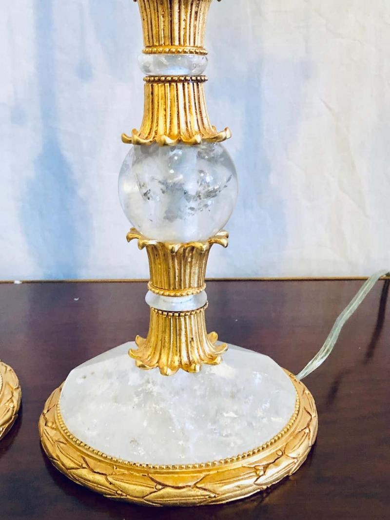 Pair of Gilt Metal and Rock Crystal Bagues Style Table Lamps - 12