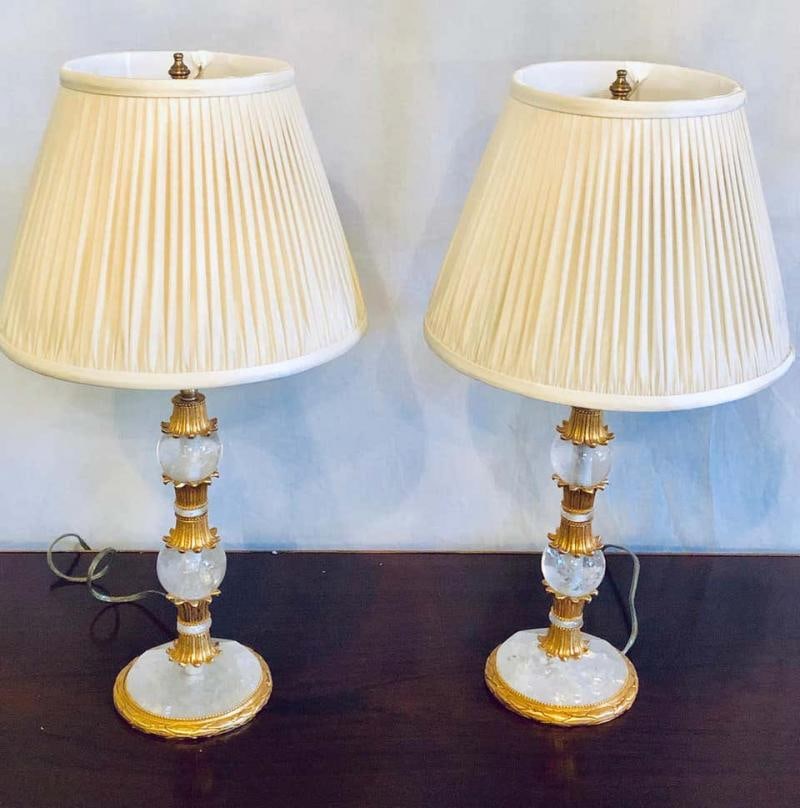 Pair of Gilt Metal and Rock Crystal Bagues Style Table Lamps - 4