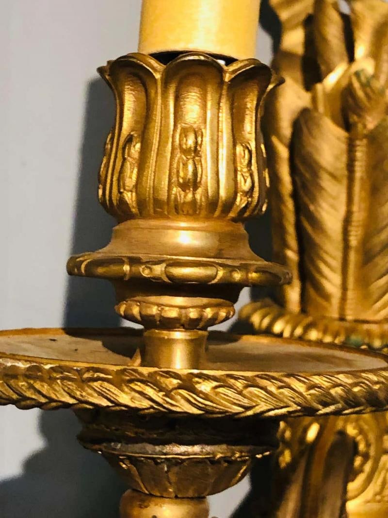 Set of Four Large Ornate Three-Light Torch and Ribbon Form Wall Sconces - 8