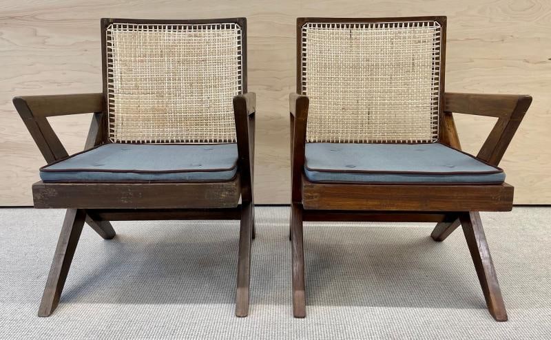 Pair of Pierre Jeanneret 'X', Armchair, Mid Century Modern, Teak, Cane, 1950s - 3
