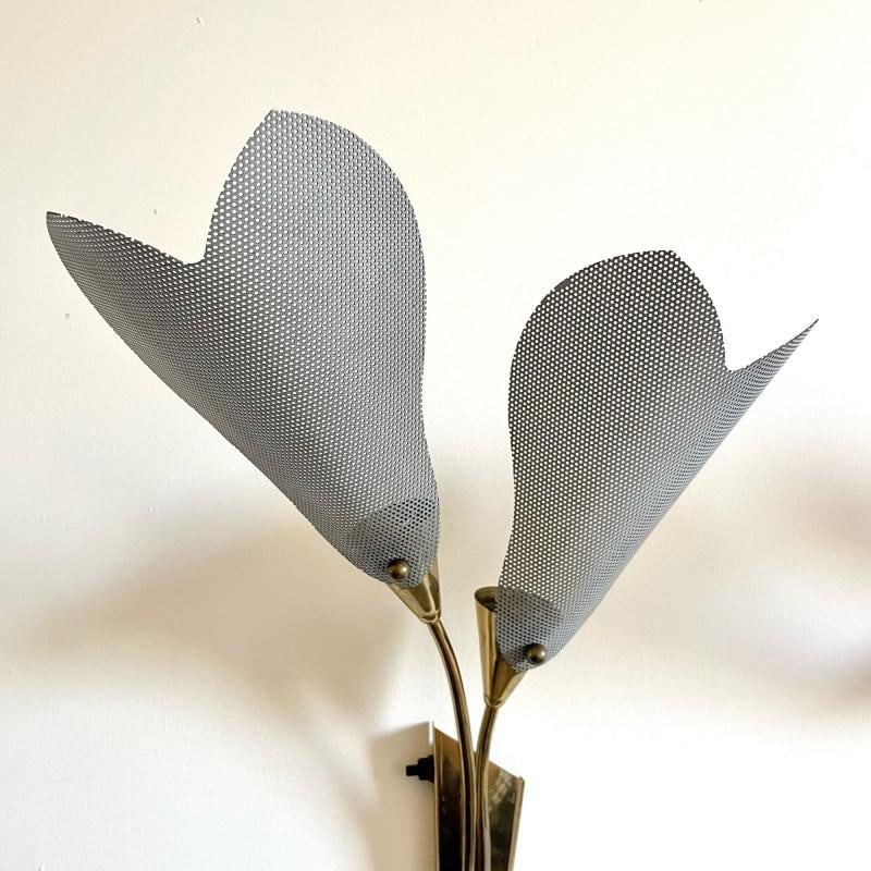 Pair of Italian Mid-Century Modern Sculptural Flower Sconces, Brass, 1940s - 9
