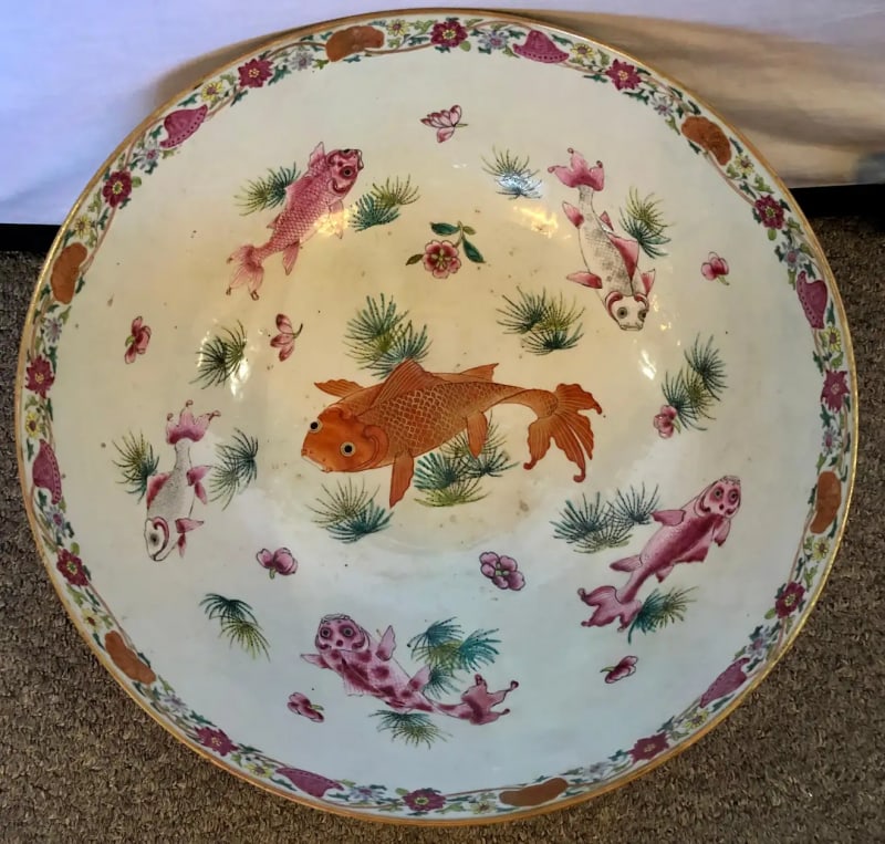 19th Century Famille Rose Chinese Export Punch, Koi Decorated - 4