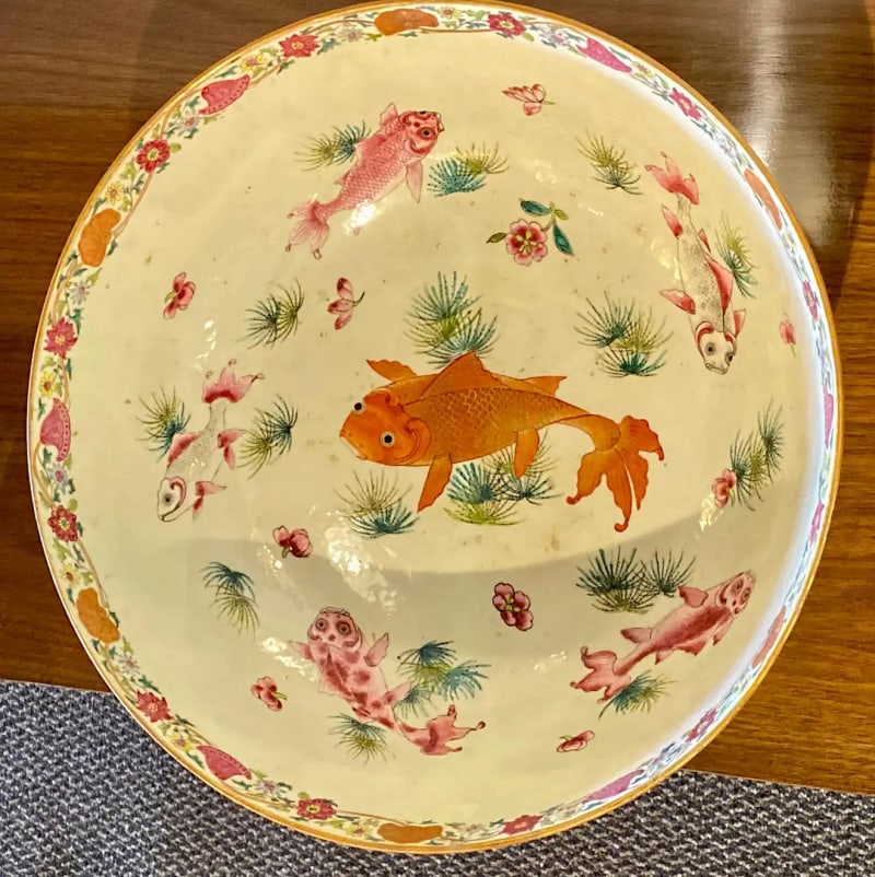 19th Century Famille Rose Chinese Export Punch, Koi Decorated - 5
