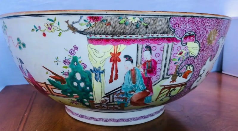19th Century Famille Rose Chinese Export Punch, Koi Decorated - 6
