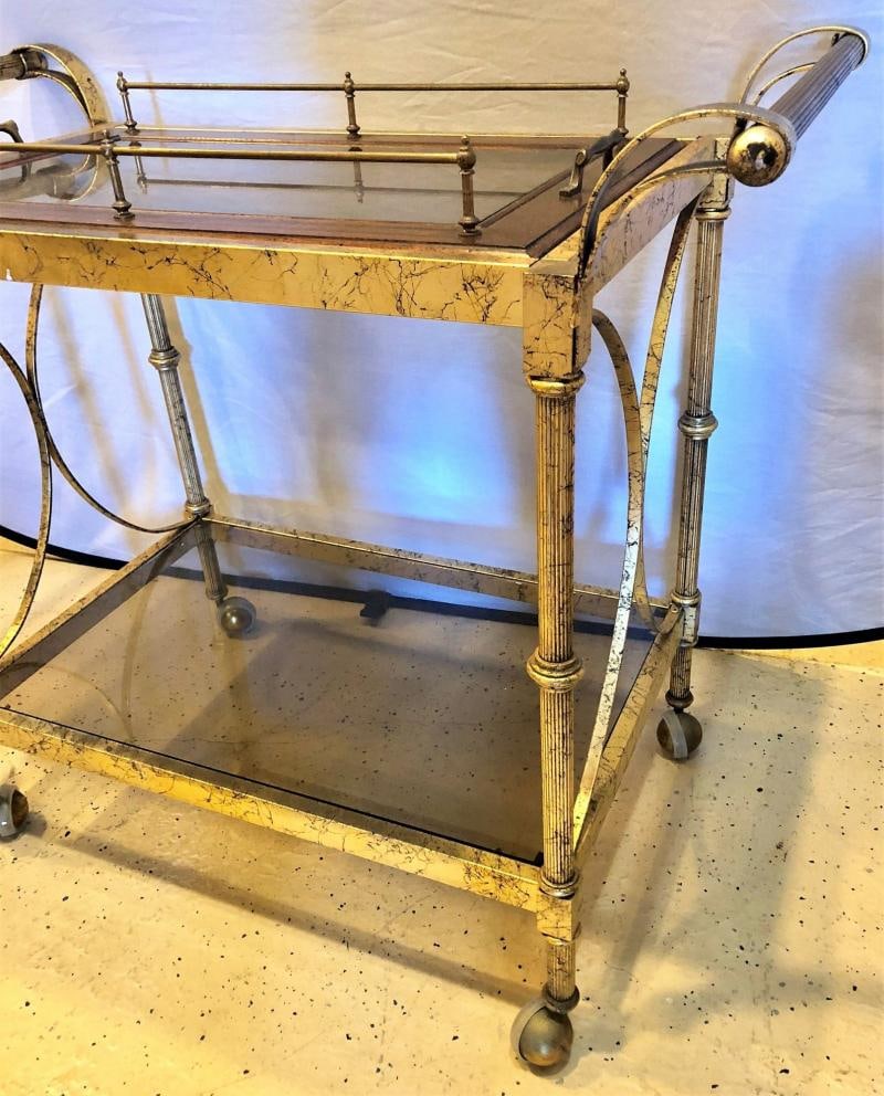 Hollywood Regency Two-Tier Serving Cart in a Faux Marbleized Design - 2
