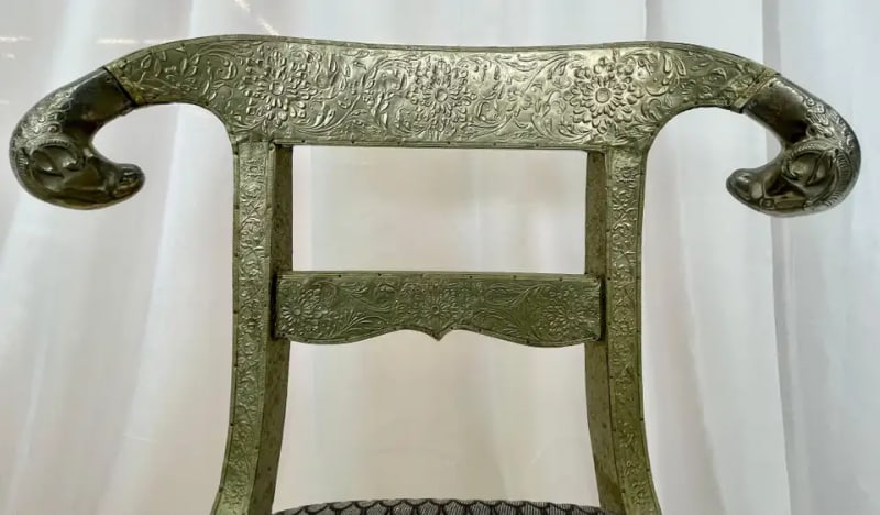 Pair of Neoclassical Side Chairs, Wrapped Metal, Rams Heads, European, Gustavian - 7