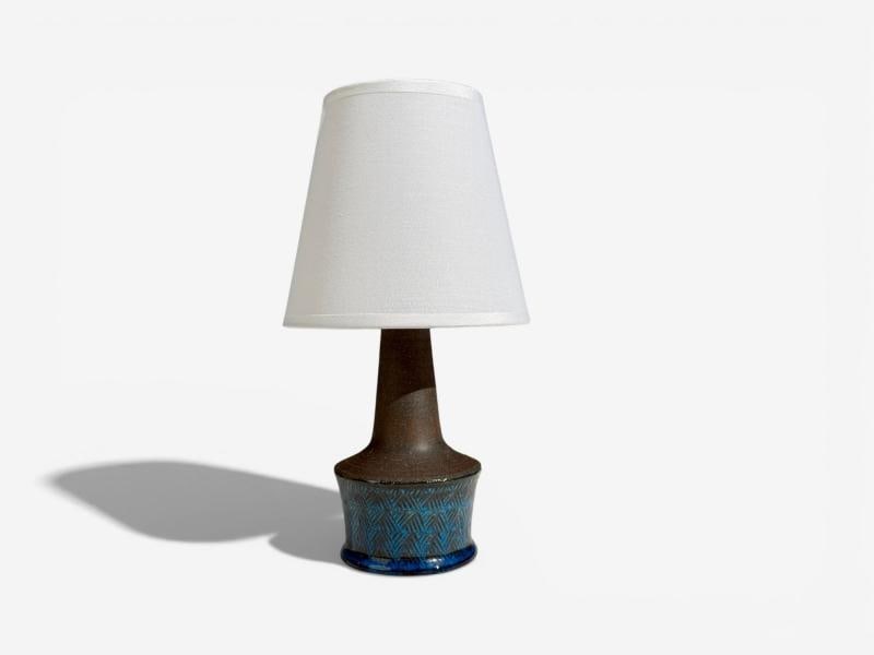 Nils Kahler, Small Table Lamp, Brown Stoneware, Denmark, 1950s - 2