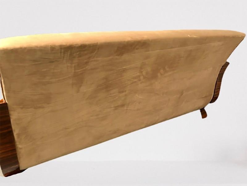French Art Deco Style Rosewood Sofa/Couch Lacquered Rosewood Velour Upholstery - 4