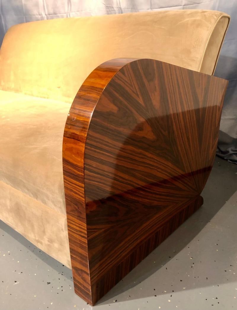 French Art Deco Style Rosewood Sofa/Couch Lacquered Rosewood Velour Upholstery - 6