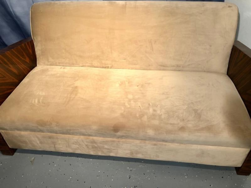French Art Deco Style Rosewood Sofa/Couch Lacquered Rosewood Velour Upholstery - 7