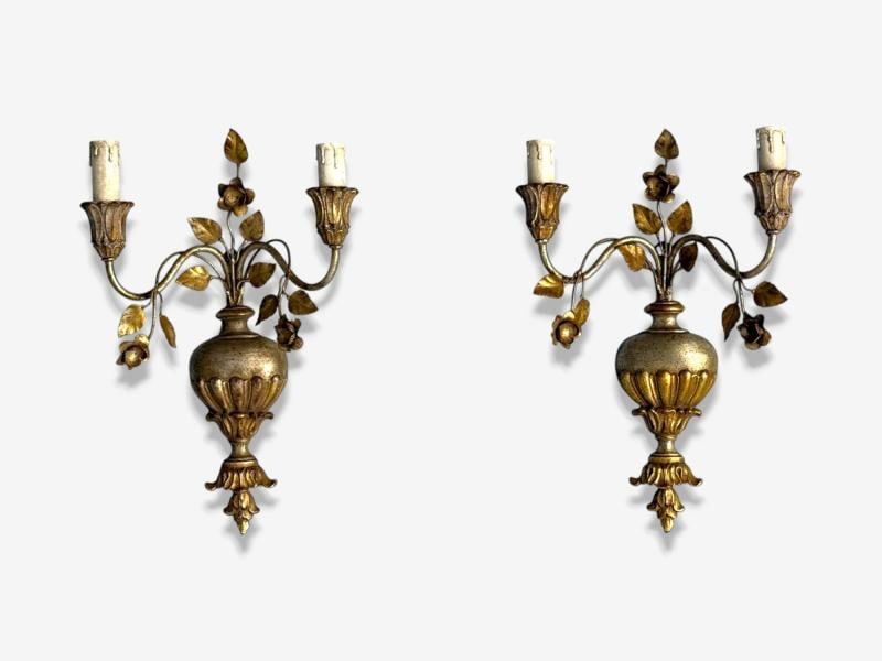 Palladio, Italian Neoclassical, Giltwood, Silver Leaf, Wall Lights, Italy, 1974 - 2