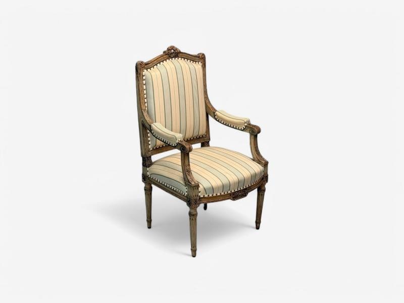 Maison Jansen attr, Louis XVI, Painted Wood, Fabric, Arm Chairs, France, 1940s - 5