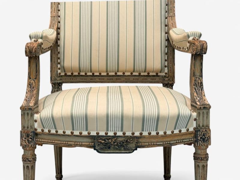 Maison Jansen attr, Louis XVI, Painted Wood, Fabric, Arm Chairs, France, 1940s - 8