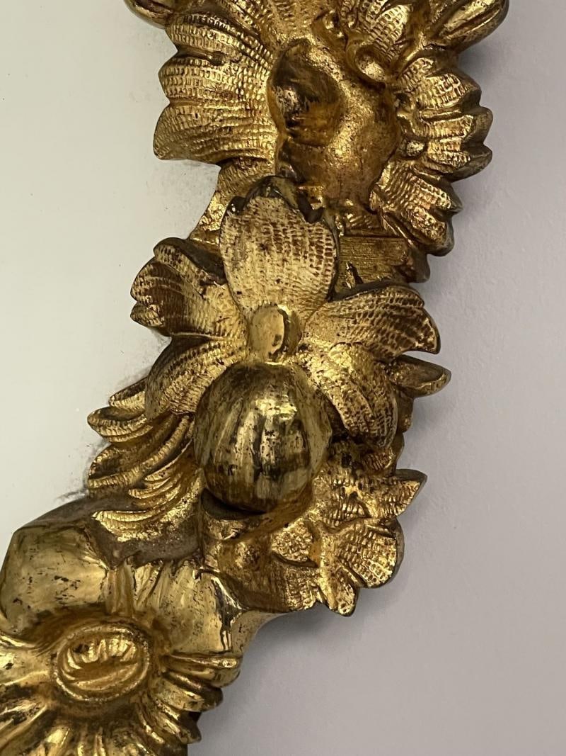Louis XVI, Oval Wall Mirrors, Floral Motif, Bronze, Carved Wood, France, 19th C - 7