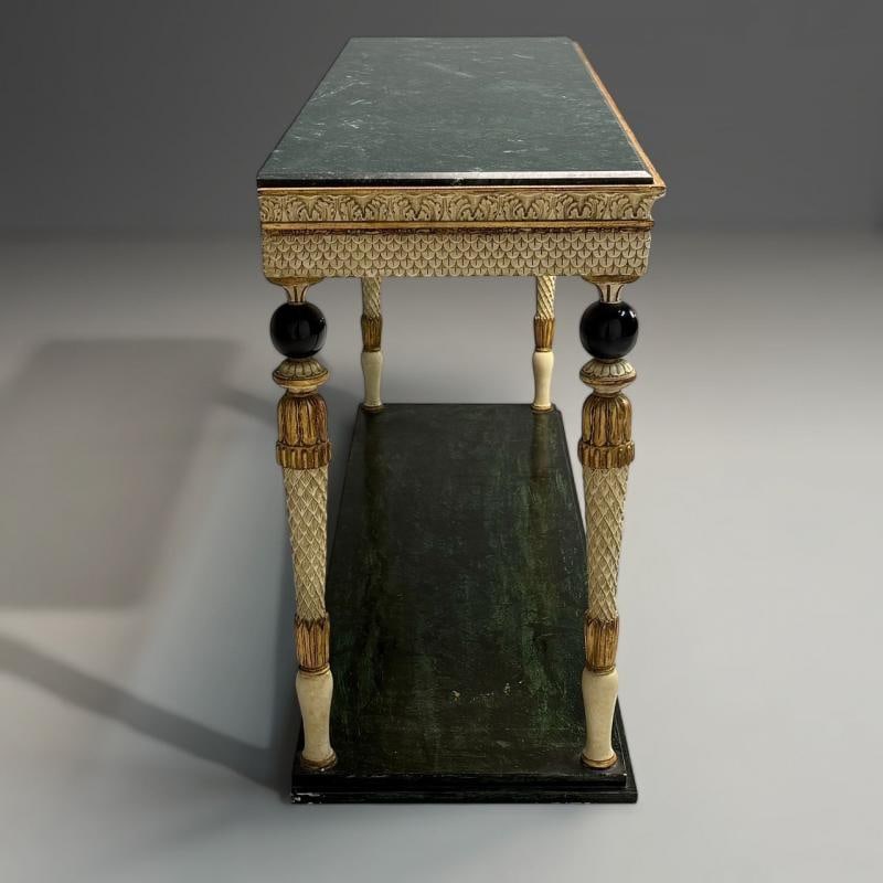 Maison Jansen Neoclassical Style Console Tables, Carved Wood, Green Marble - 7