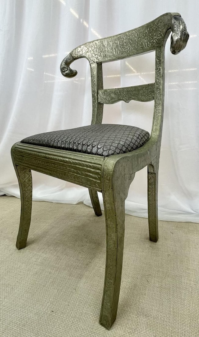 Pair of Neoclassical Side Chairs, Wrapped Metal, Rams Heads, Europe Gustavian - 10