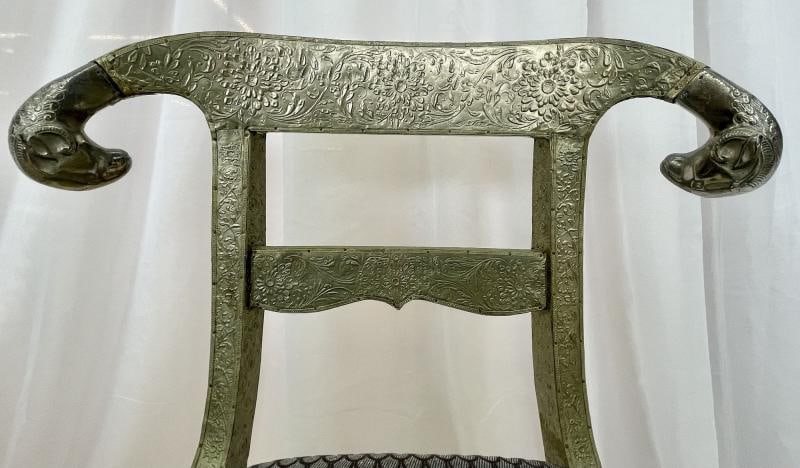 Pair of Neoclassical Side Chairs, Wrapped Metal, Rams Heads, Europe Gustavian - 12