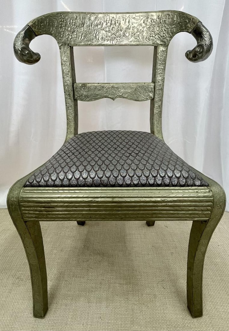 Pair of Neoclassical Side Chairs, Wrapped Metal, Rams Heads, Europe Gustavian - 8
