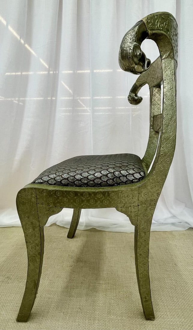 Pair of Neoclassical Side Chairs, Wrapped Metal, Rams Heads, Europe Gustavian - 9