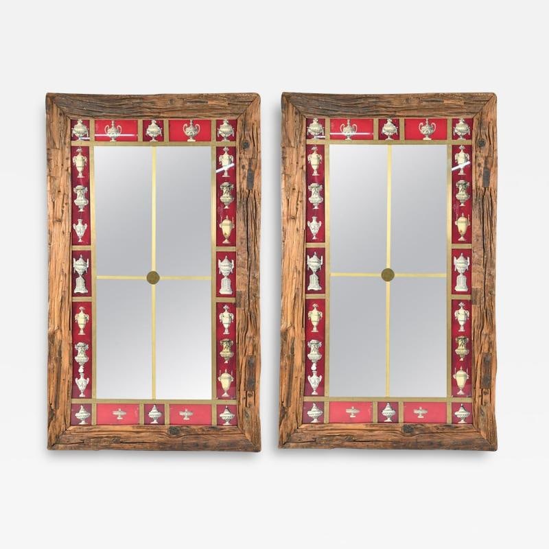 Rustic Italian Wall Mirror with Reverse Painted Classical Vases and Urns (1 of 12)