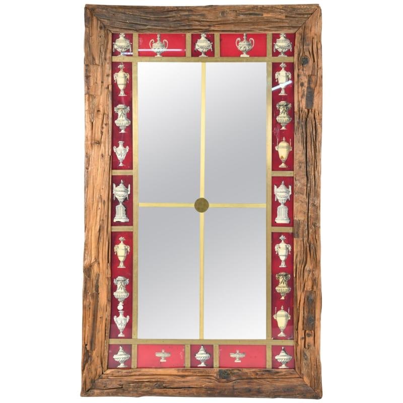 Rustic Italian Wall Mirror with Reverse Painted Classical Vases and Urns - 2