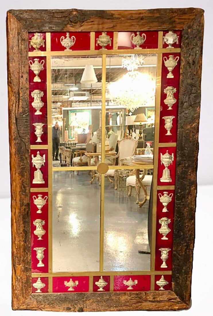 Rustic Italian Wall Mirror with Reverse Painted Classical Vases and Urns - 4