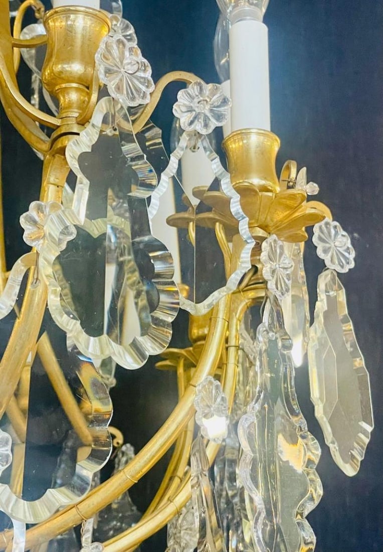 Louis XVI Style French Chandelier, 12 Lights, Crystal, Bronze Recently Wired - 3