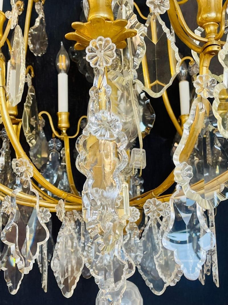Louis XVI Style French Chandelier, 12 Lights, Crystal, Bronze Recently Wired - 4