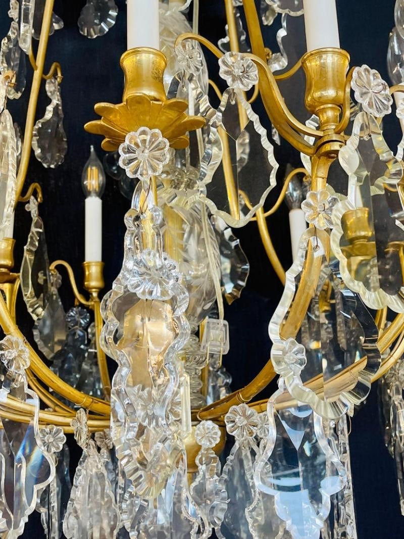 Louis XVI Style French Chandelier, 12 Lights, Crystal, Bronze Recently Wired - 5