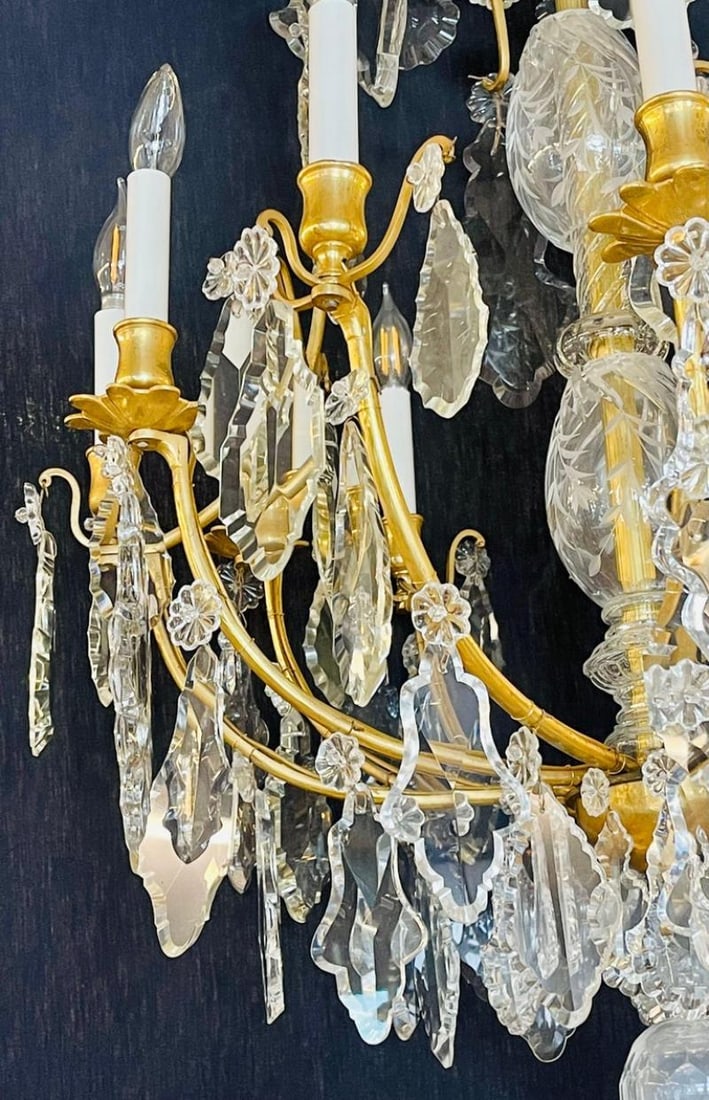 Louis XVI Style French Chandelier, 12 Lights, Crystal, Bronze Recently Wired - 6