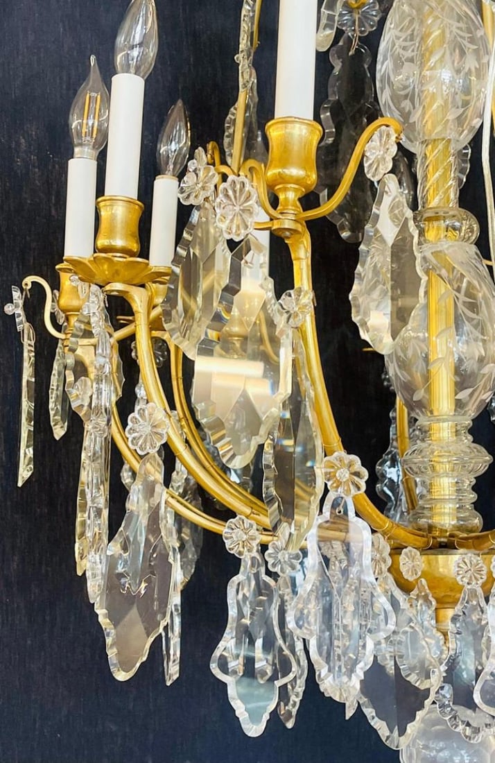 Louis XVI Style French Chandelier, 12 Lights, Crystal, Bronze Recently Wired - 7