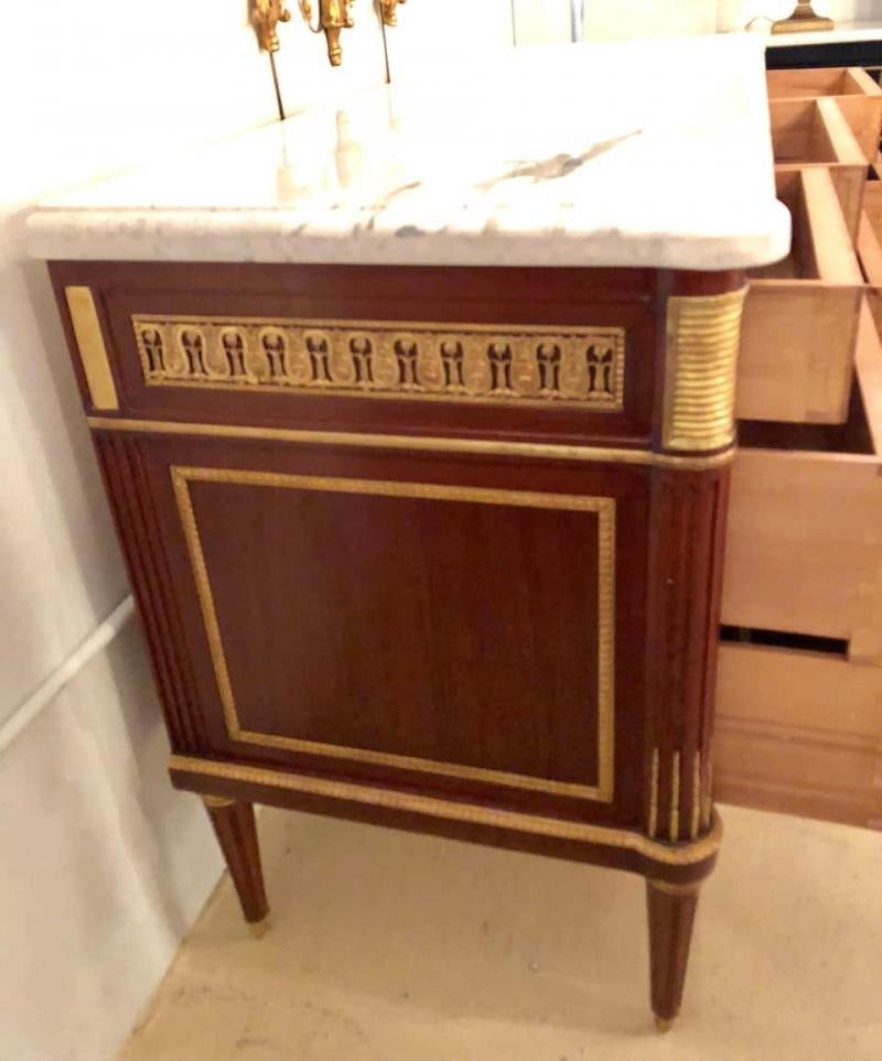 Pair of Monumental Louis XVI Style Marble Top Commodes Maison Jansen - 7
