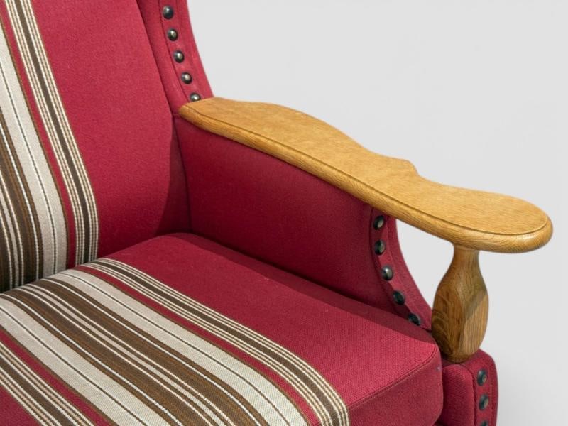 Henning Kjaernulf Style, Lounge Chairs, Red Fabric, Oak, Denmark, 1960s - 8