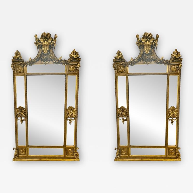 Pair of Palatial Mirrors Louis XVI Giltwood Hand Carved, Pier / Console / Wall - 2